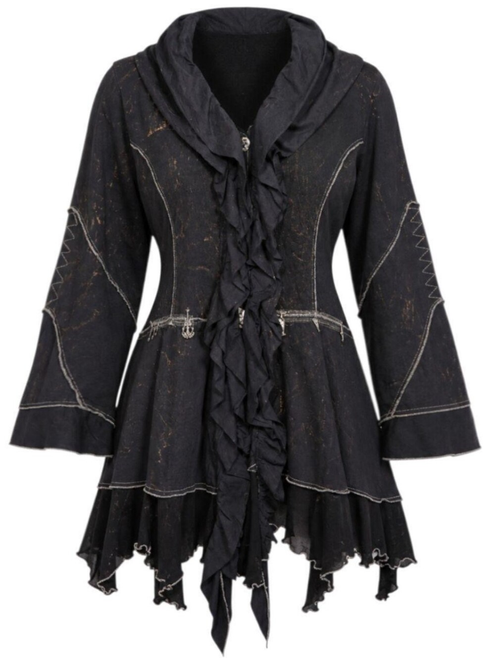 Parsley & Sage Hooded Ruffle Dress Black Cotton 1X Goth Fairy Grunge